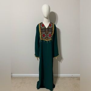 Green with Pearl Embroidered Dress / Arab Traditional Abaya